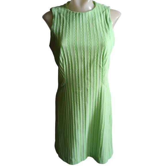 1Of1 Women's 8/10 Vintage Dress Sleeveless Lime Green Knit Texture 70's Handmade - Picture 1 of 7